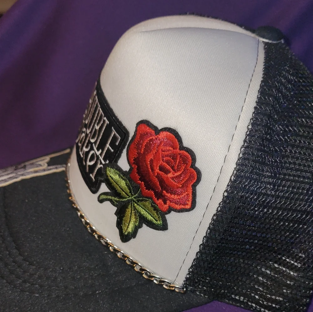 Handmade Trucker Hat with Rose Patch - Picture 2 of 5